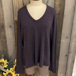 Anthropologie t.la Waffle Knit V-Neck Top Purple Long Sleeve Medium USA